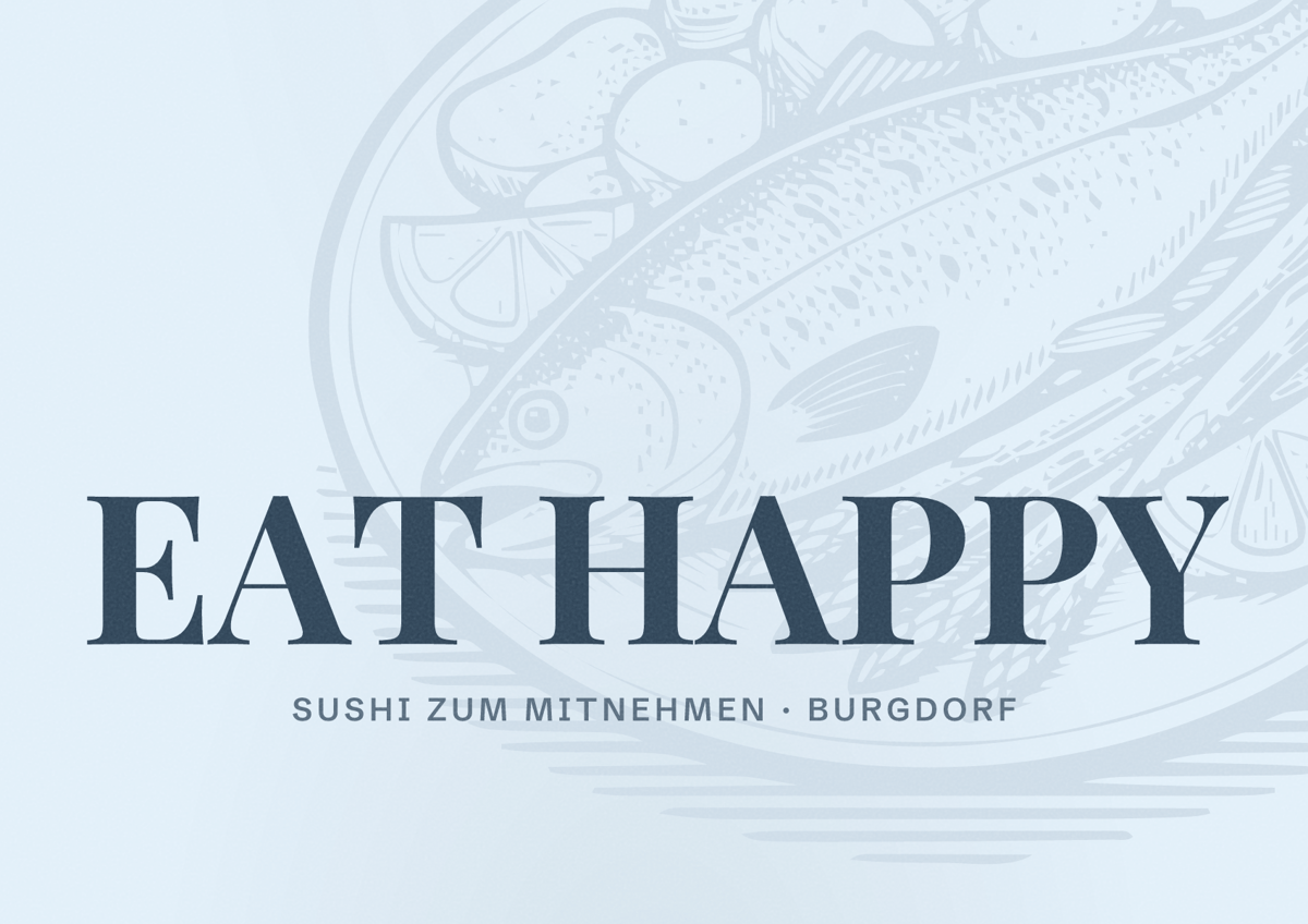 Illustriertes Poster von EAT HAPPY, Sushi zum Mitnehmen in Burgdorf