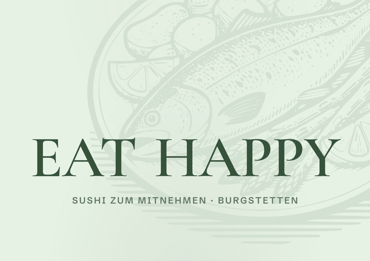 Illustriertes Poster von EAT HAPPY, Sushi zum Mitnehmen in Burgstetten