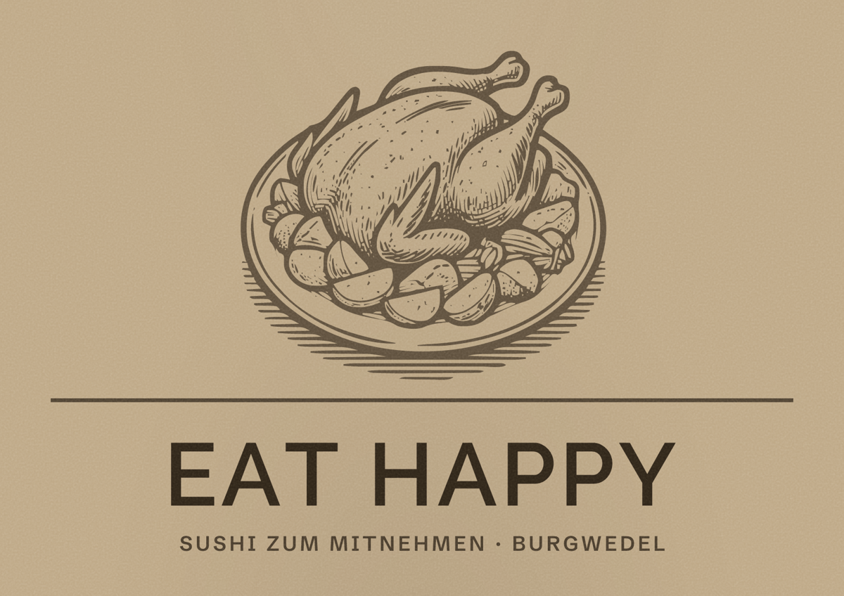 Illustriertes Poster von EAT HAPPY, Sushi zum Mitnehmen in Burgwedel