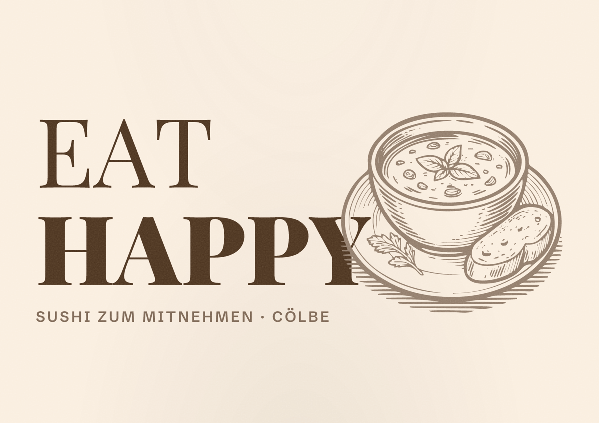 Illustriertes Poster von EAT HAPPY, Sushi zum Mitnehmen in Cölbe