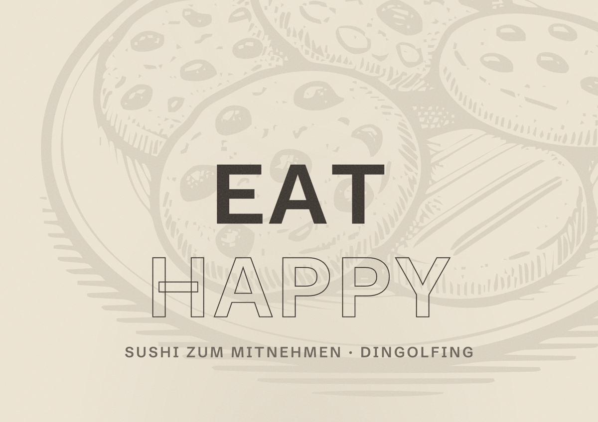Illustriertes Poster von EAT HAPPY, Sushi zum Mitnehmen in Dingolfing