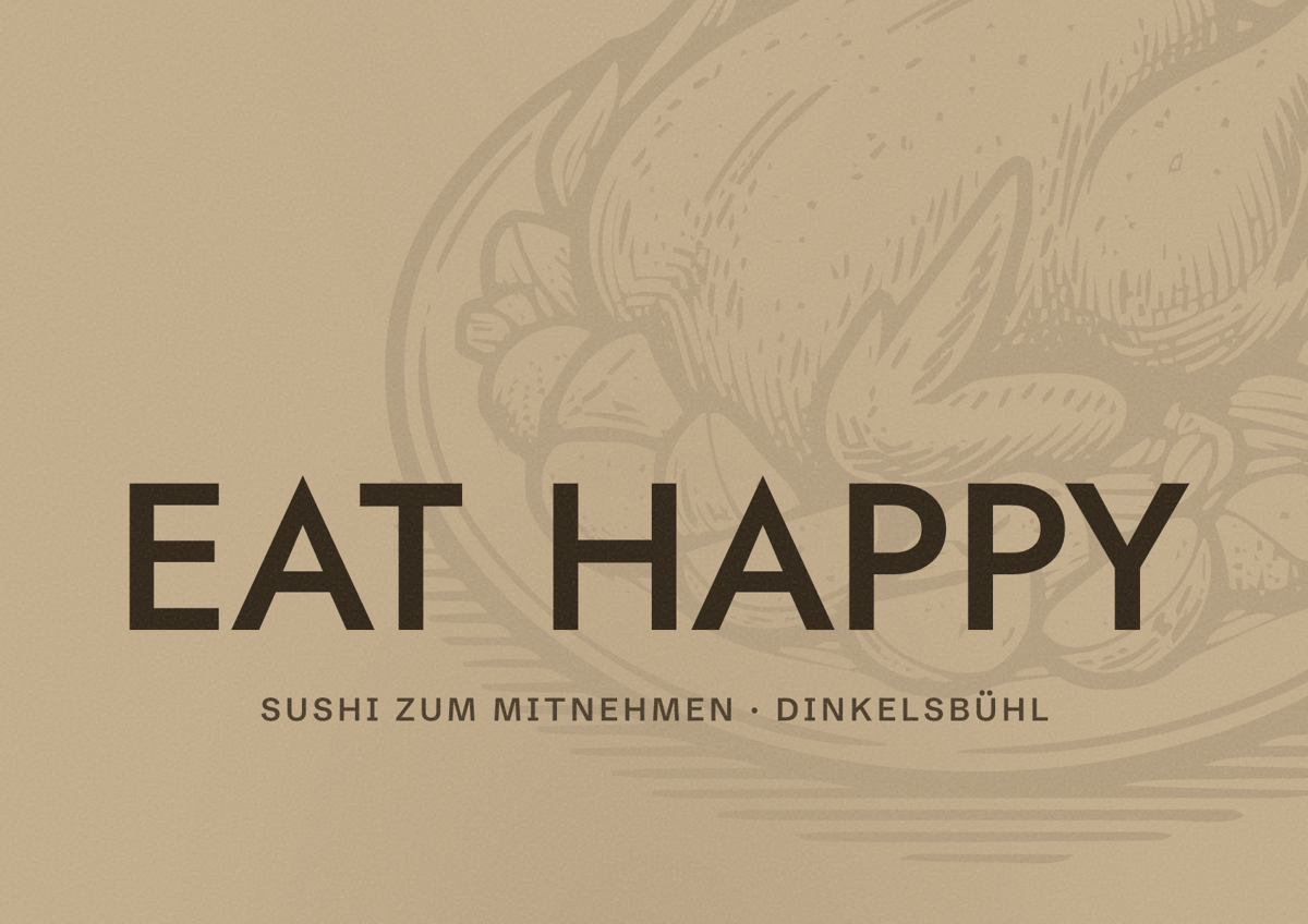 Illustriertes Poster von EAT HAPPY, Sushi zum Mitnehmen in Dinkelsbühl