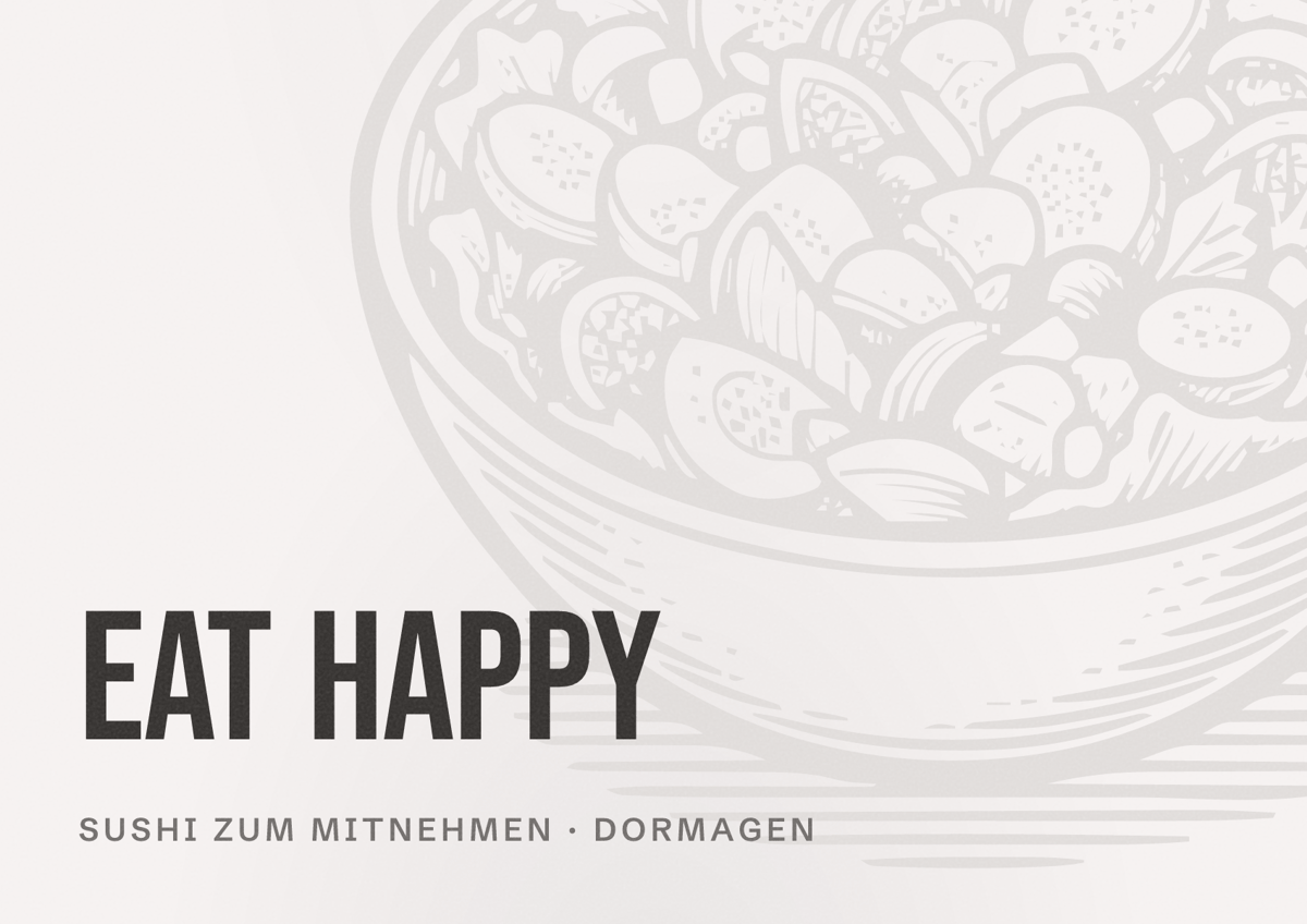 Illustriertes Poster von EAT HAPPY, Sushi zum Mitnehmen in Dormagen