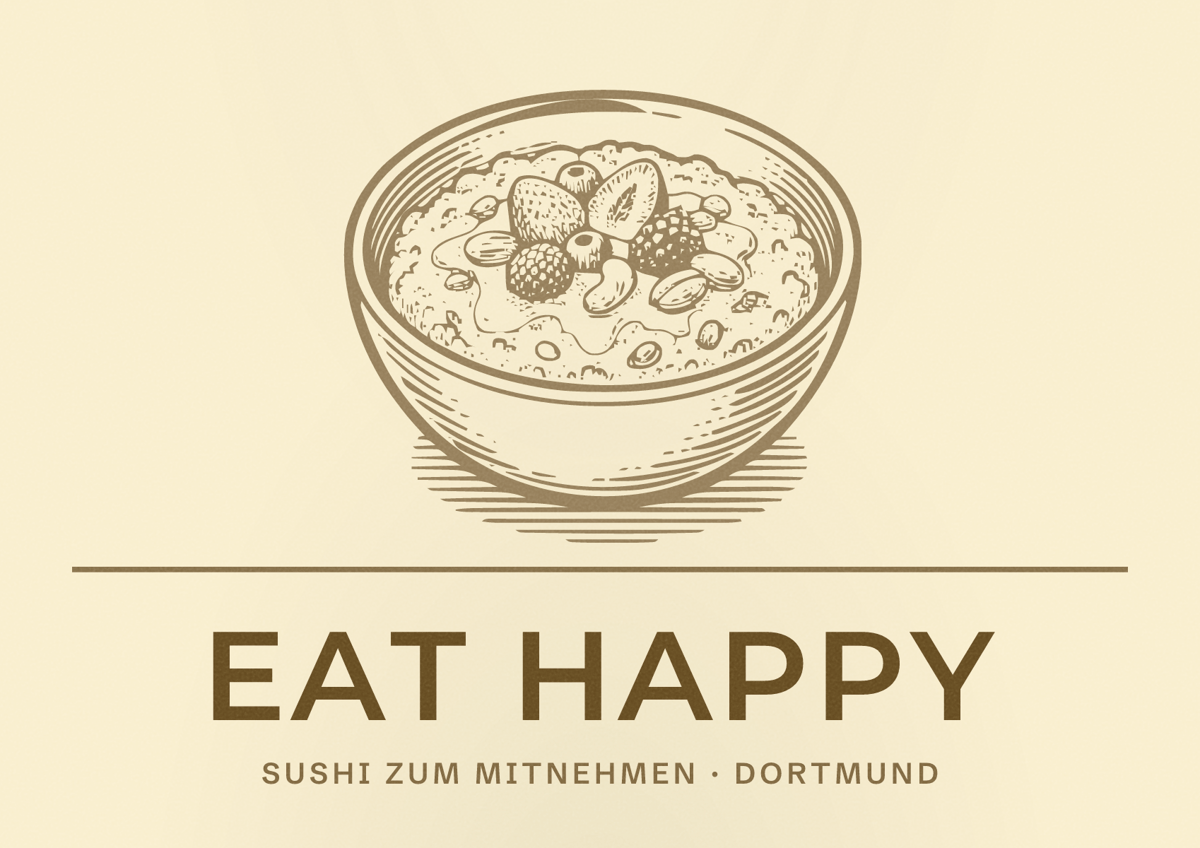 Illustriertes Poster von EAT HAPPY, Sushi zum Mitnehmen in Dortmund