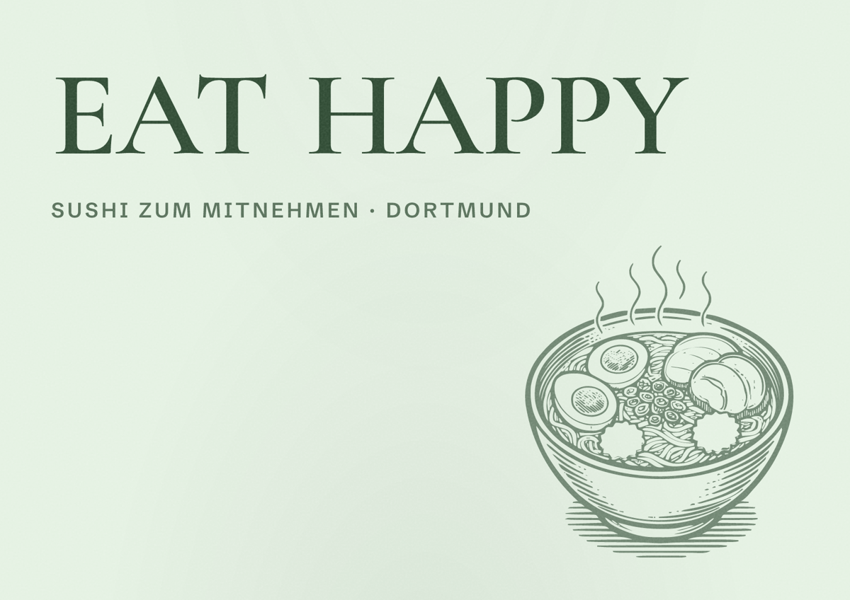 Illustriertes Poster von EAT HAPPY, Sushi zum Mitnehmen in Dortmund