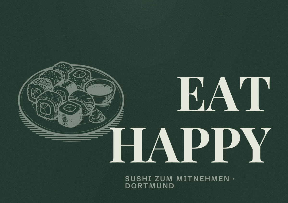 Illustriertes Poster von EAT HAPPY, Sushi zum Mitnehmen in Dortmund