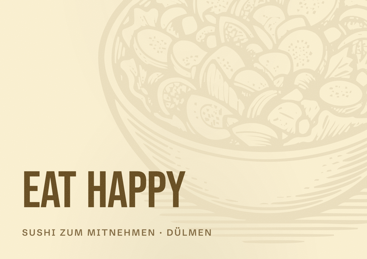 Illustriertes Poster von EAT HAPPY, Sushi zum Mitnehmen in Dülmen