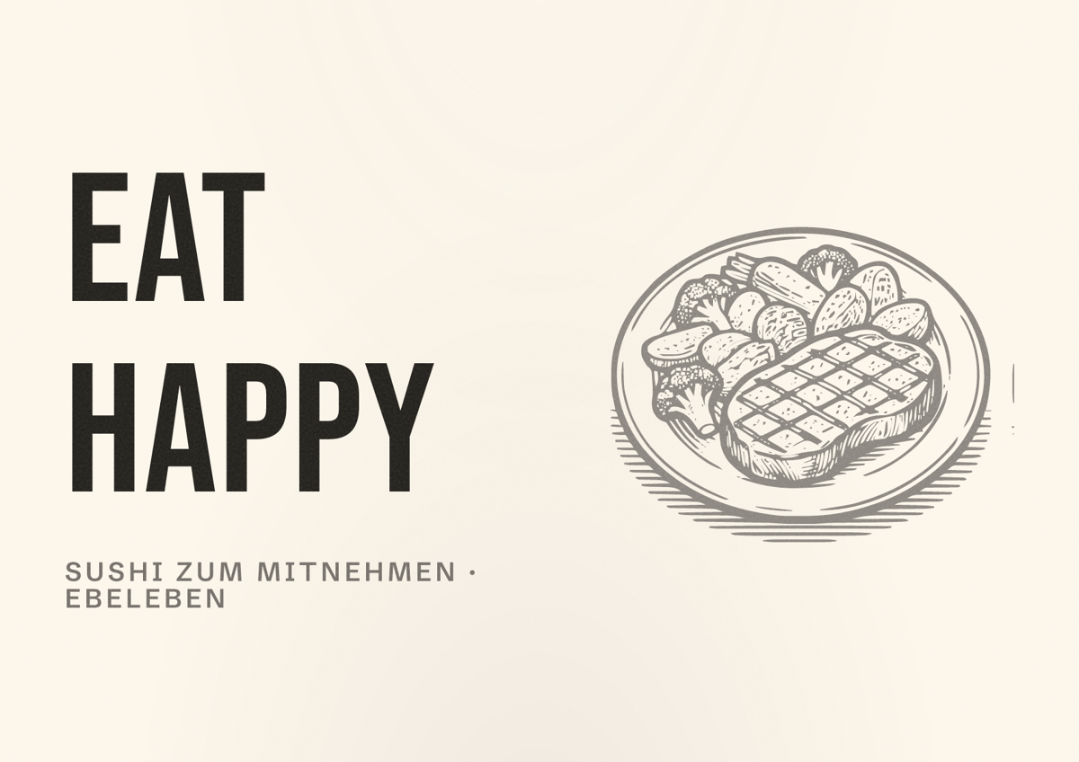 Illustriertes Poster von EAT HAPPY, Sushi zum Mitnehmen in Ebeleben