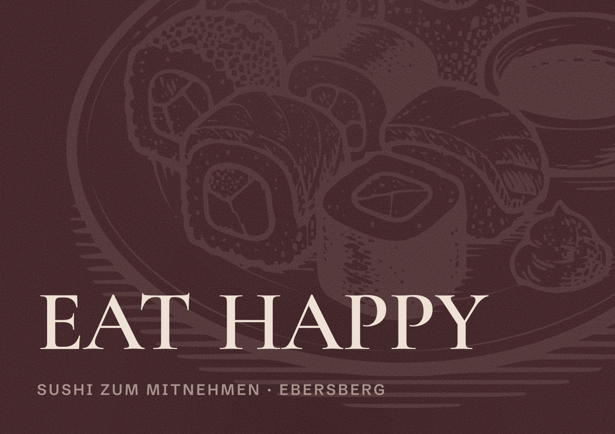 Illustriertes Poster von EAT HAPPY, Sushi zum Mitnehmen in Ebersberg