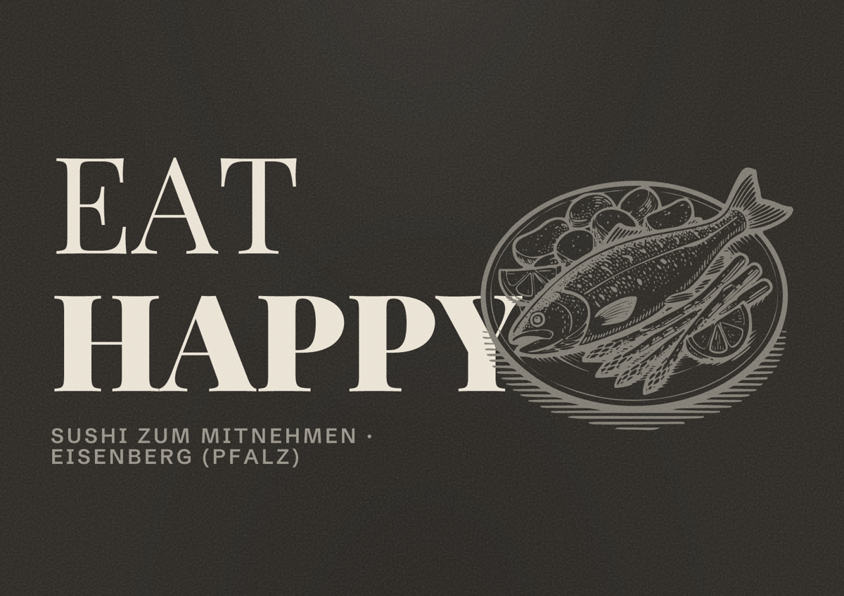 Illustriertes Poster von EAT HAPPY, Sushi zum Mitnehmen in Eisenberg (Pfalz)