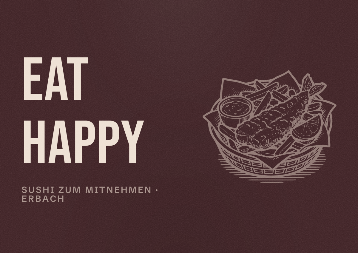Illustriertes Poster von EAT HAPPY, Sushi zum Mitnehmen in Erbach