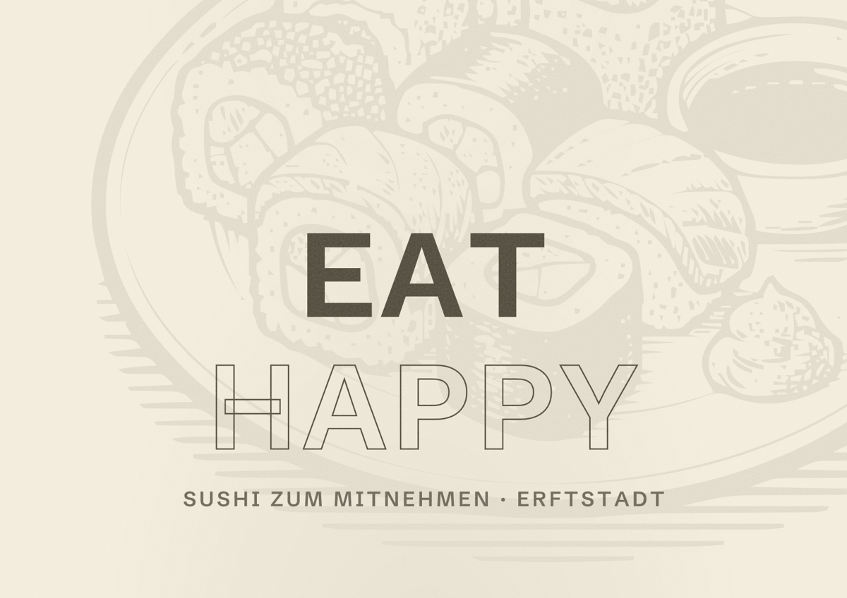 Illustriertes Poster von EAT HAPPY, Sushi zum Mitnehmen in Erftstadt