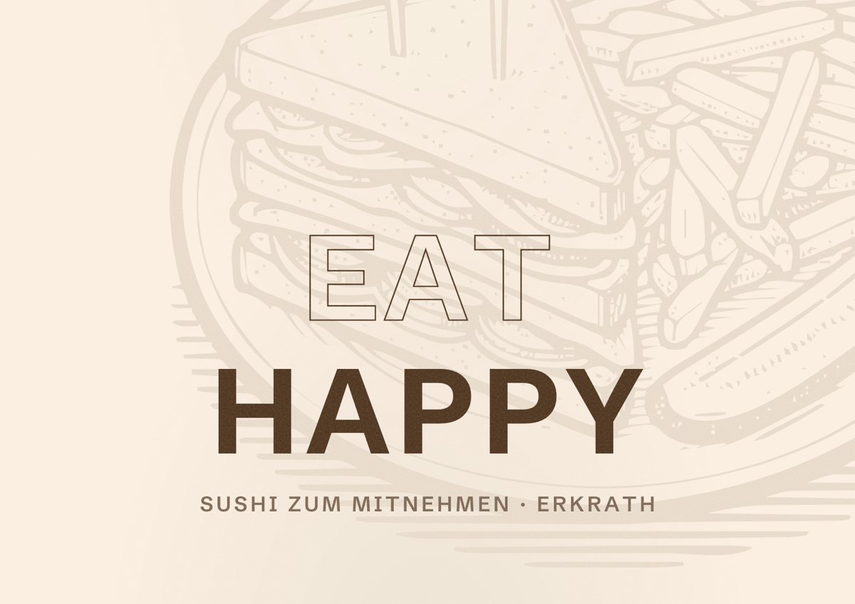 Illustriertes Poster von EAT HAPPY, Sushi zum Mitnehmen in Erkrath
