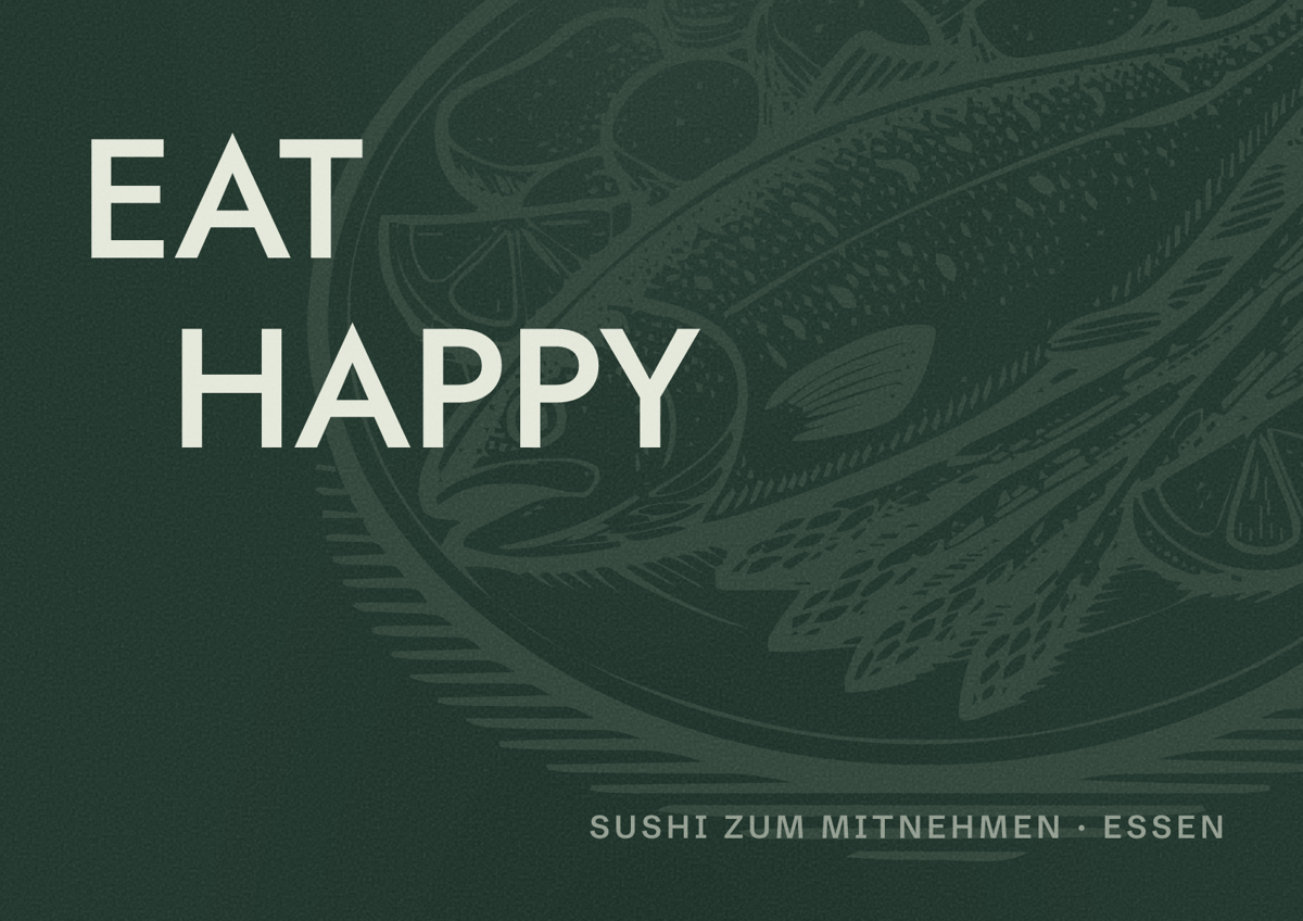 Illustriertes Poster von EAT HAPPY, Sushi zum Mitnehmen in Essen