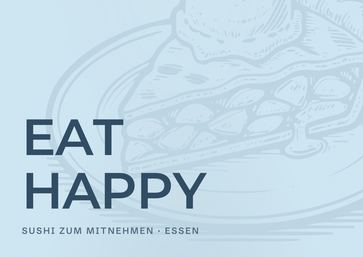Illustriertes Poster von EAT HAPPY, Sushi zum Mitnehmen in Essen