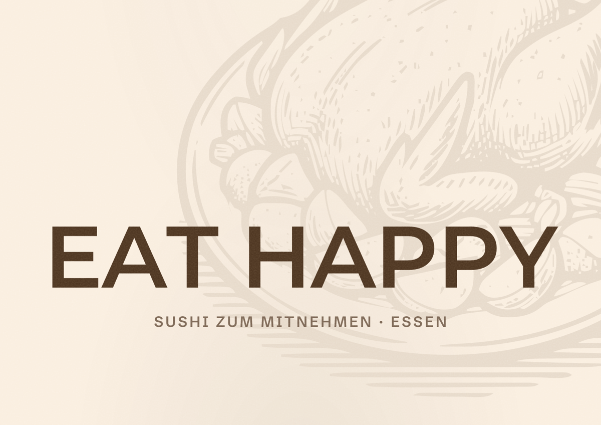 Illustriertes Poster von EAT HAPPY, Sushi zum Mitnehmen in Essen
