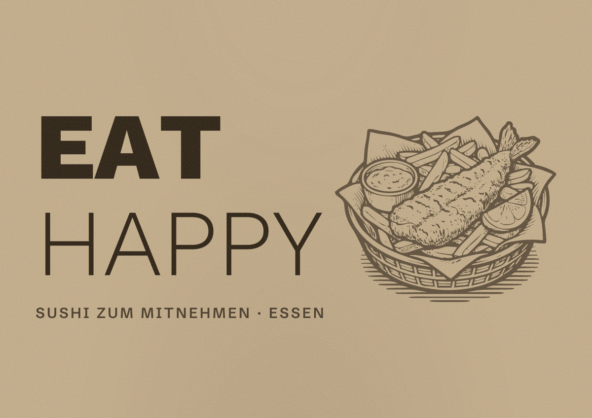 Illustriertes Poster von EAT HAPPY, Sushi zum Mitnehmen in Essen
