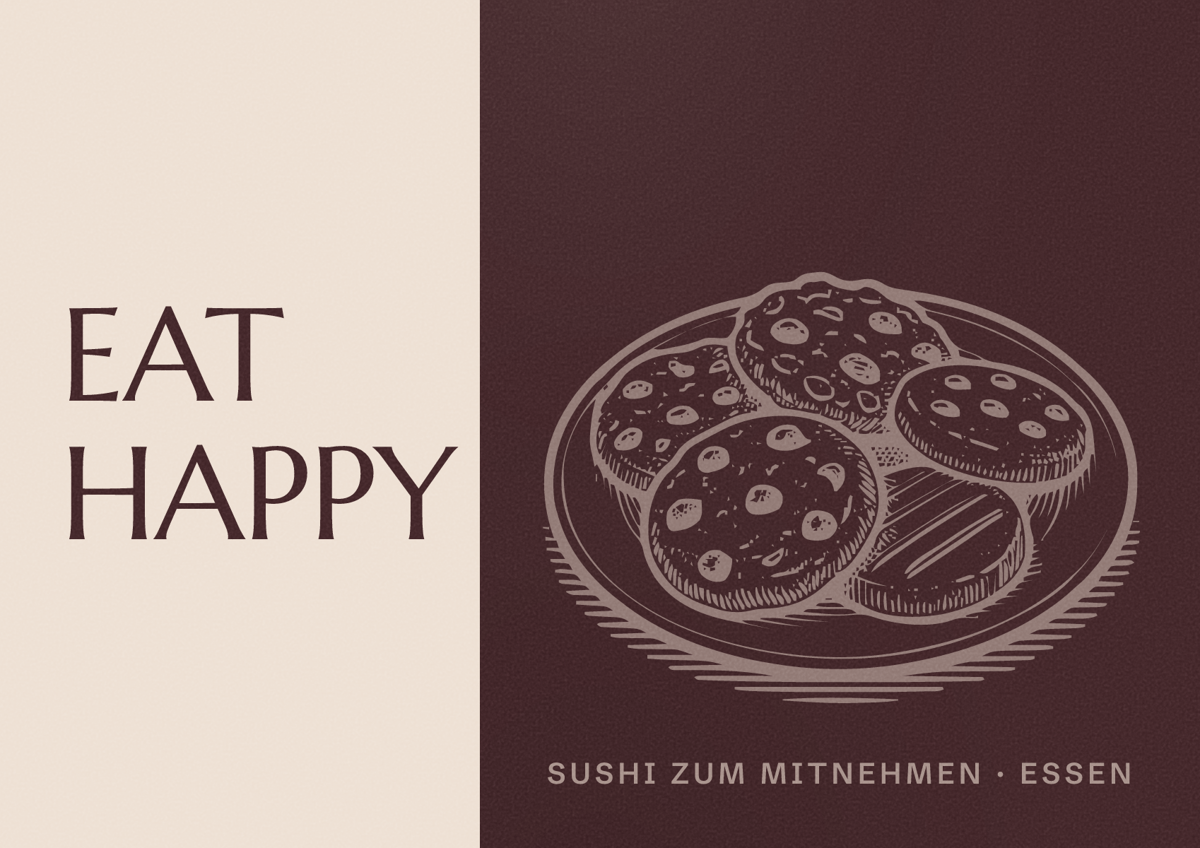 Illustriertes Poster von EAT HAPPY, Sushi zum Mitnehmen in Essen