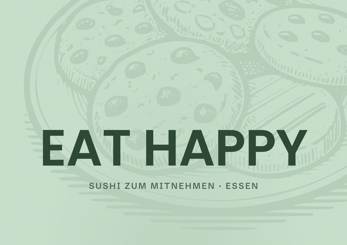 Illustriertes Poster von EAT HAPPY, Sushi zum Mitnehmen in Essen