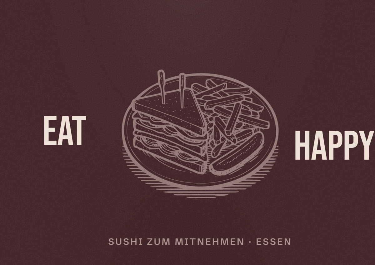 Illustriertes Poster von EAT HAPPY, Sushi zum Mitnehmen in Essen