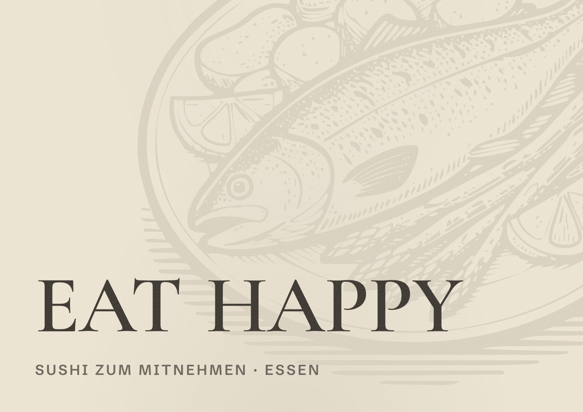 Illustriertes Poster von EAT HAPPY, Sushi zum Mitnehmen in Essen
