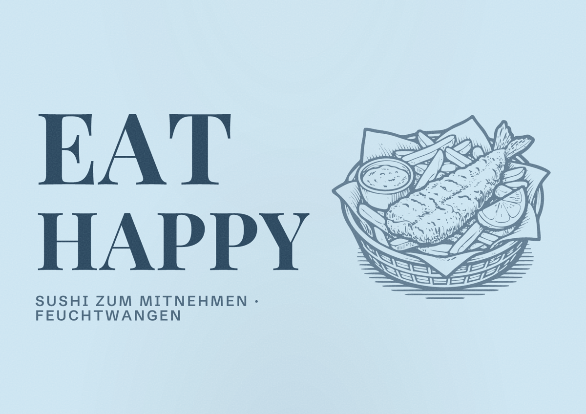 Illustriertes Poster von EAT HAPPY, Sushi zum Mitnehmen in Feuchtwangen