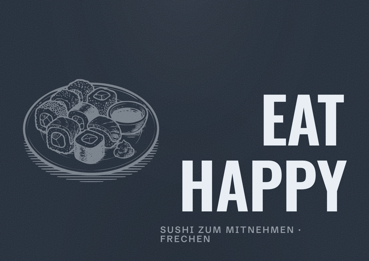 Illustriertes Poster von EAT HAPPY, Sushi zum Mitnehmen in Frechen