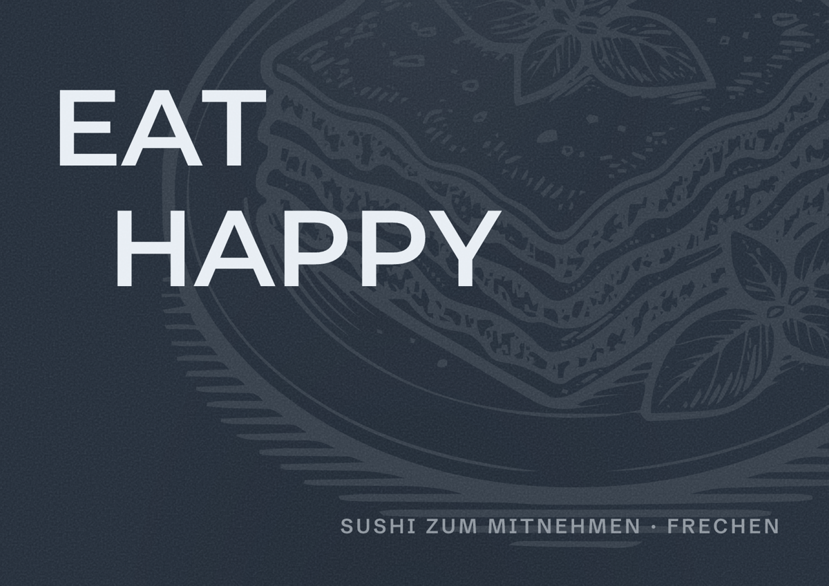 Illustriertes Poster von EAT HAPPY, Sushi zum Mitnehmen in Frechen