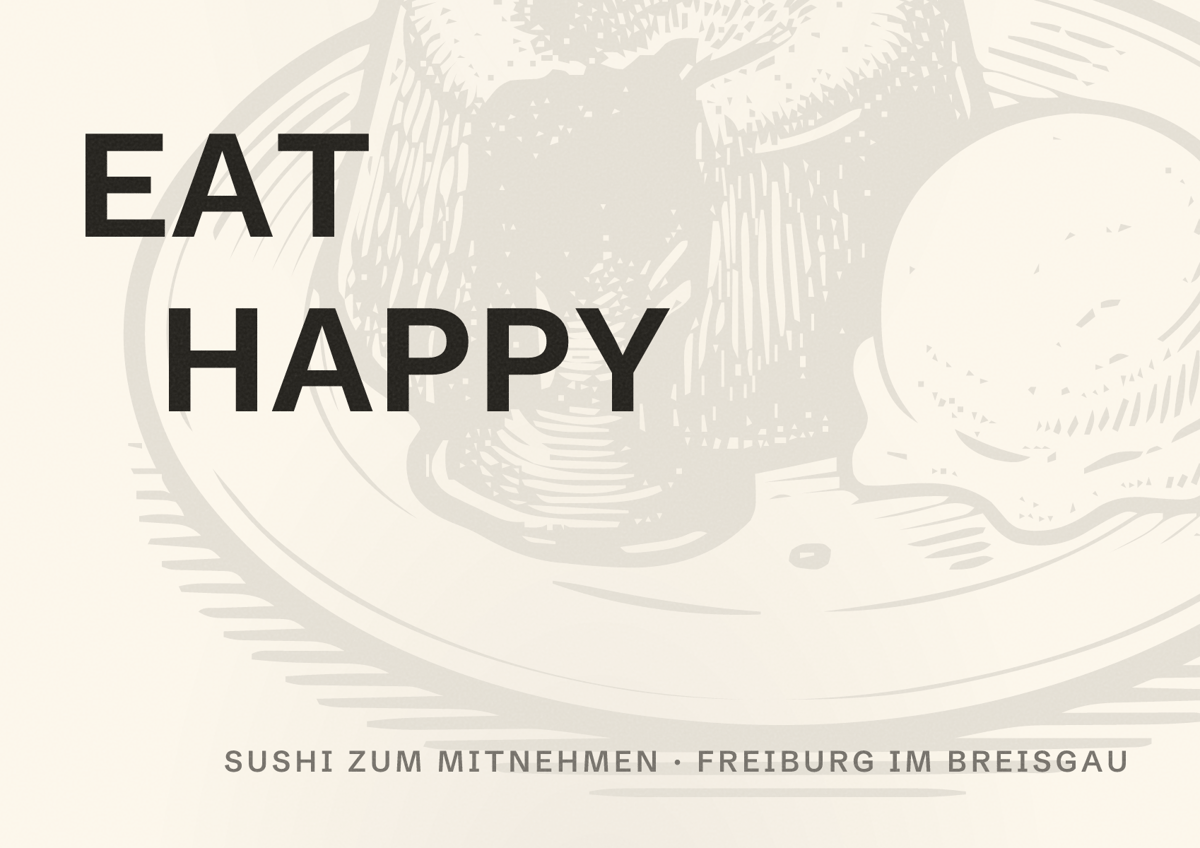 Illustriertes Poster von EAT HAPPY, Sushi zum Mitnehmen in Freiburg im Breisgau