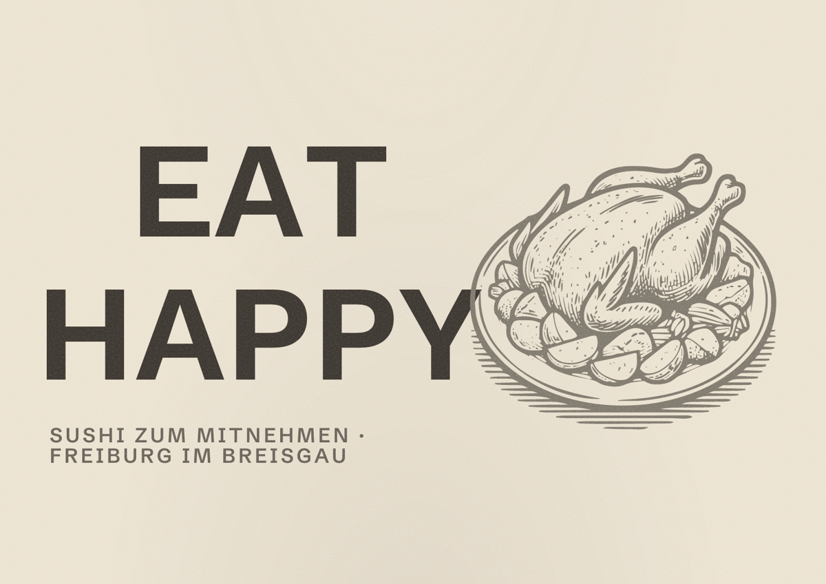 Illustriertes Poster von EAT HAPPY, Sushi zum Mitnehmen in Freiburg im Breisgau