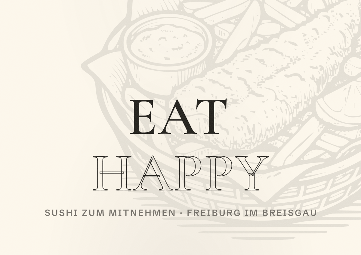 Illustriertes Poster von EAT HAPPY, Sushi zum Mitnehmen in Freiburg im Breisgau
