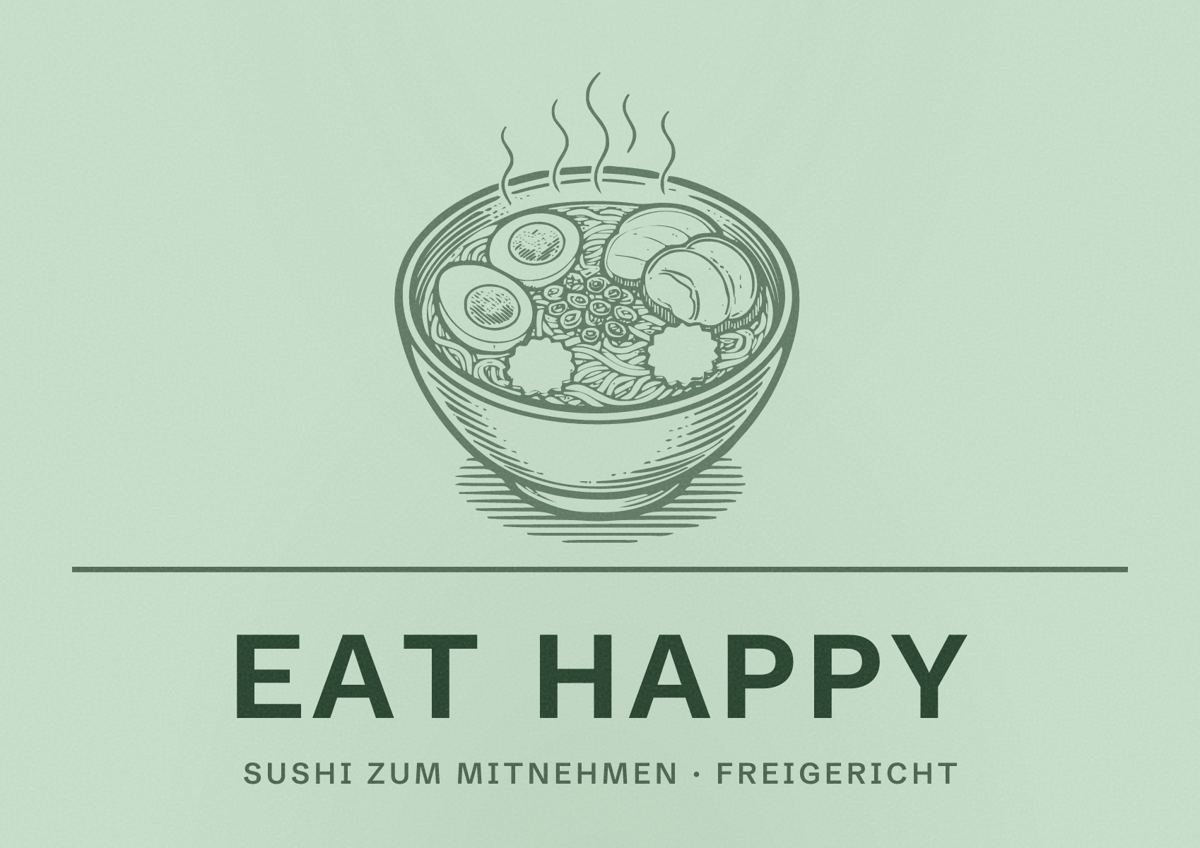 Illustriertes Poster von EAT HAPPY, Sushi zum Mitnehmen in Freigericht