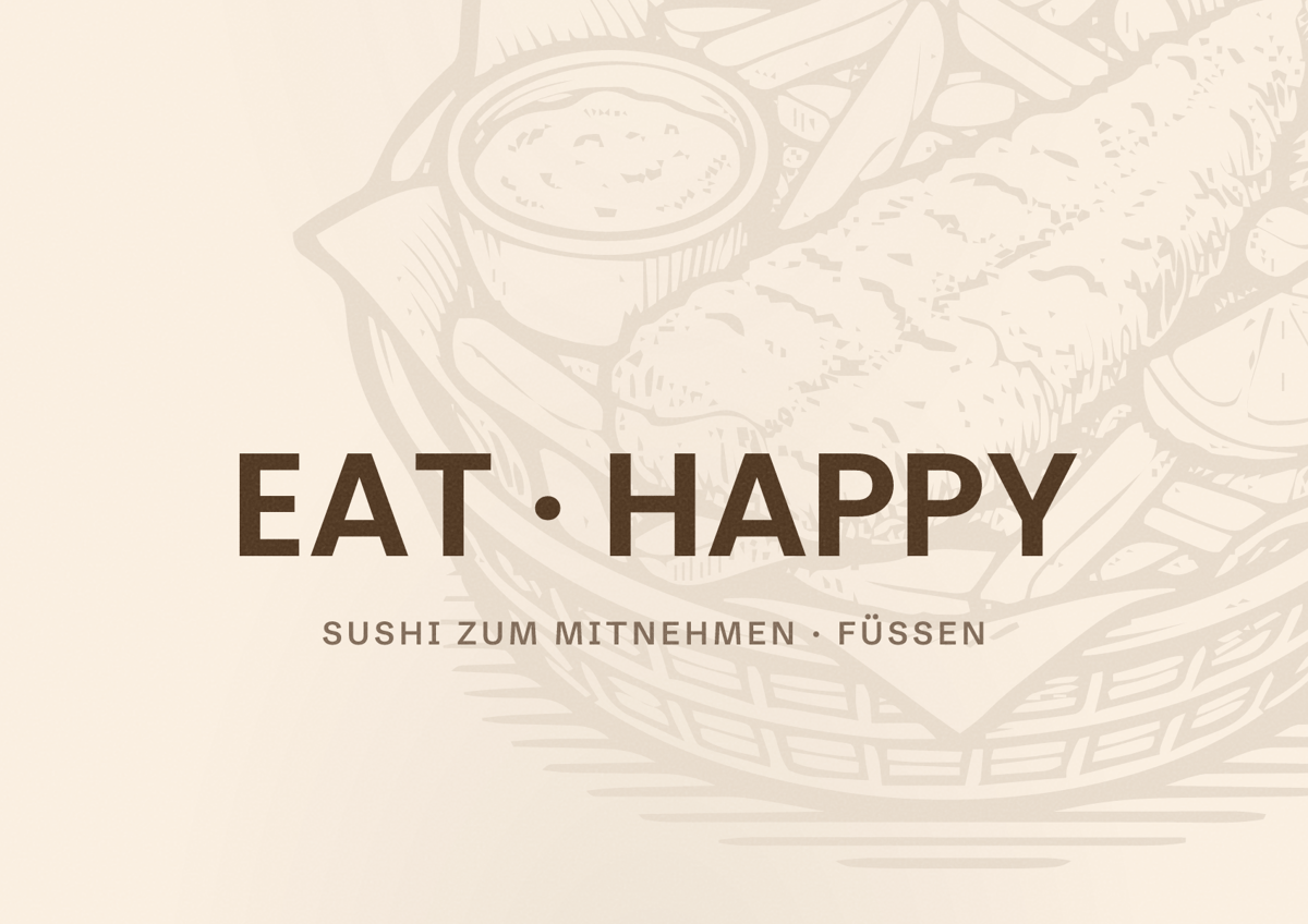 Illustriertes Poster von EAT HAPPY, Sushi zum Mitnehmen in Füssen