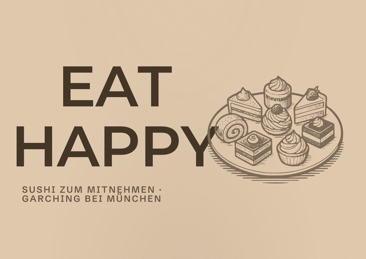 Illustriertes Poster von EAT HAPPY, Sushi zum Mitnehmen in Garching bei München