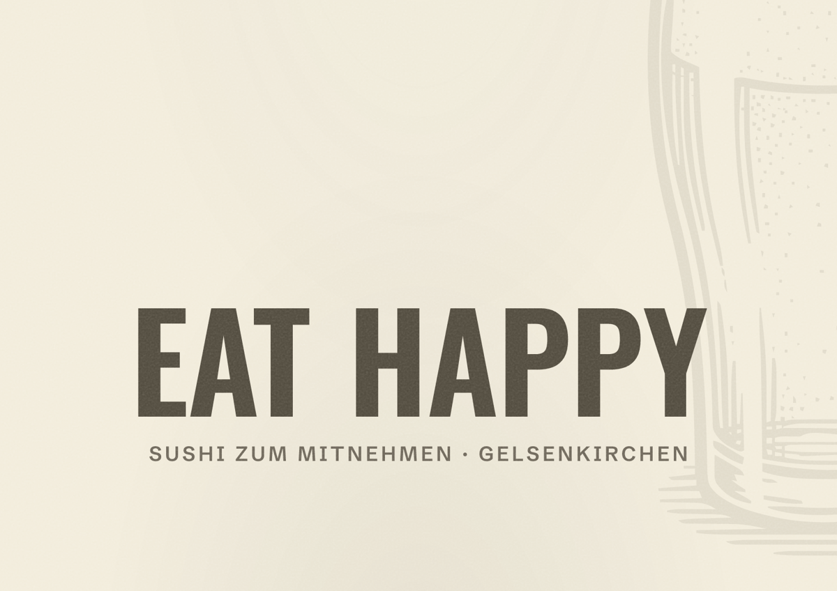 Illustriertes Poster von EAT HAPPY, Sushi zum Mitnehmen in Gelsenkirchen