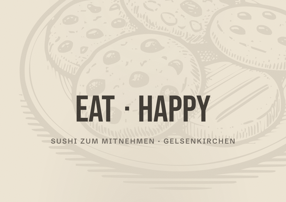 Illustriertes Poster von EAT HAPPY, Sushi zum Mitnehmen in Gelsenkirchen