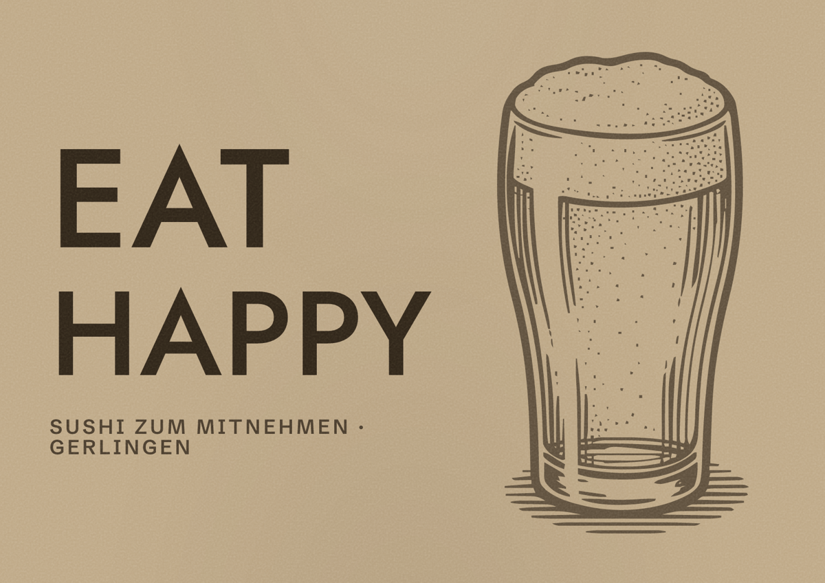 Illustriertes Poster von EAT HAPPY, Sushi zum Mitnehmen in Gerlingen
