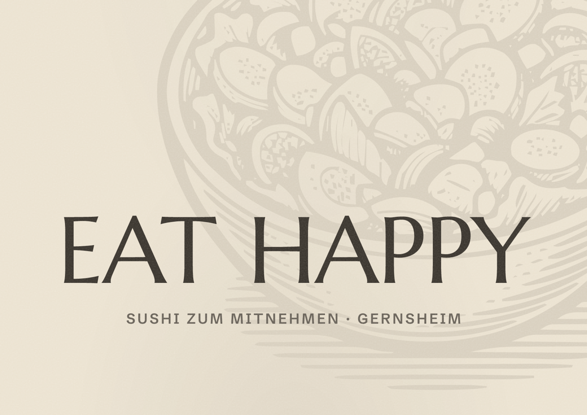 Illustriertes Poster von EAT HAPPY, Sushi zum Mitnehmen in Gernsheim
