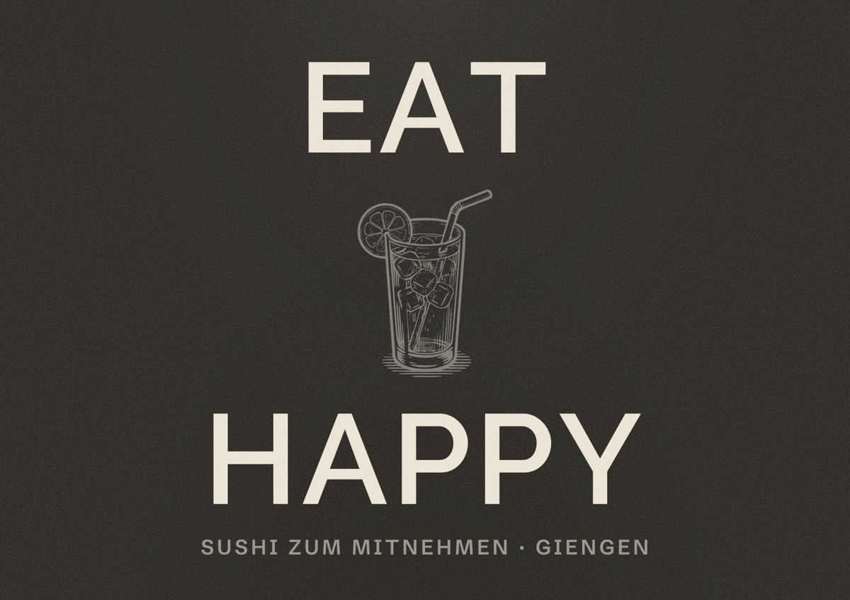 Illustriertes Poster von EAT HAPPY, Sushi zum Mitnehmen in Giengen