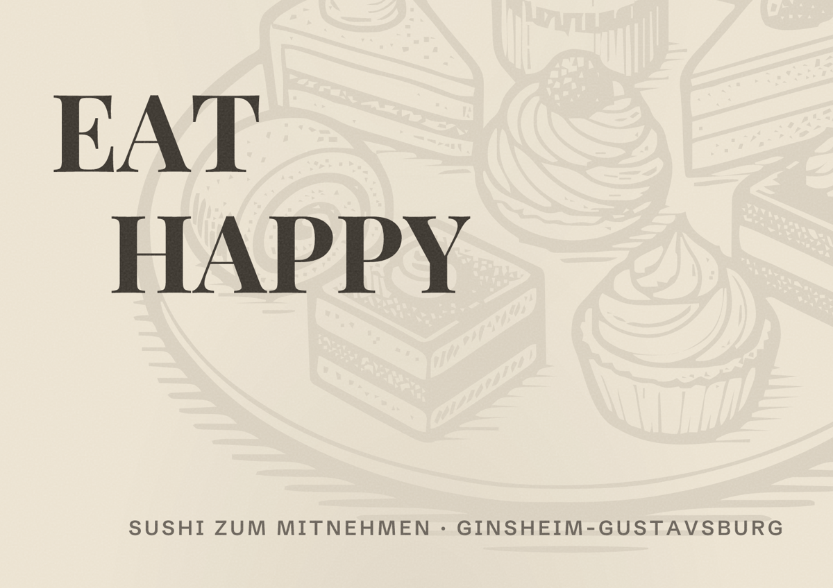 Illustriertes Poster von EAT HAPPY, Sushi zum Mitnehmen in Ginsheim-Gustavsburg