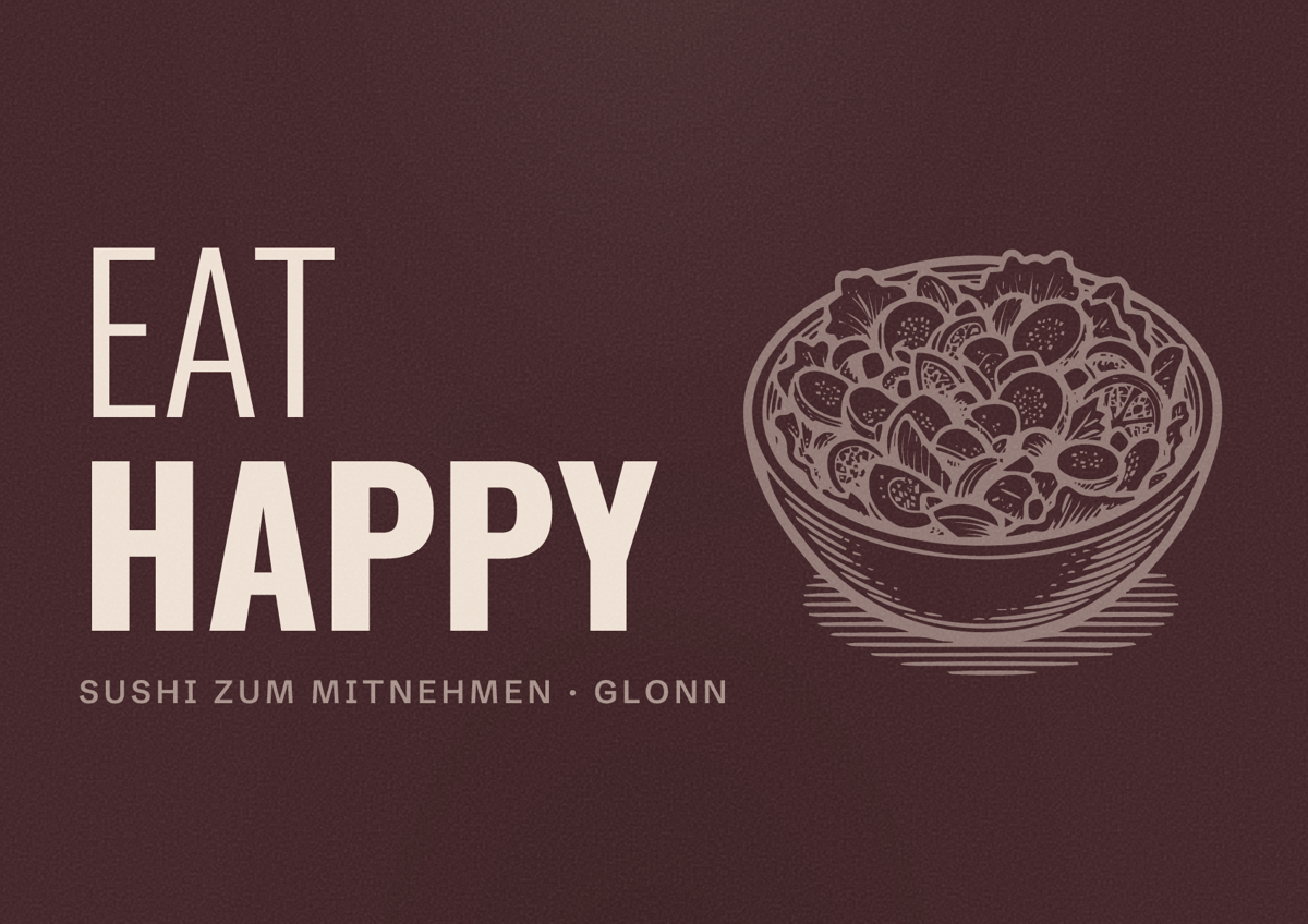 Illustriertes Poster von EAT HAPPY, Sushi zum Mitnehmen in Glonn