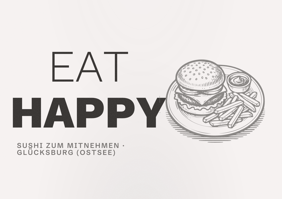 Illustriertes Poster von EAT HAPPY, Sushi zum Mitnehmen in Glücksburg (Ostsee)