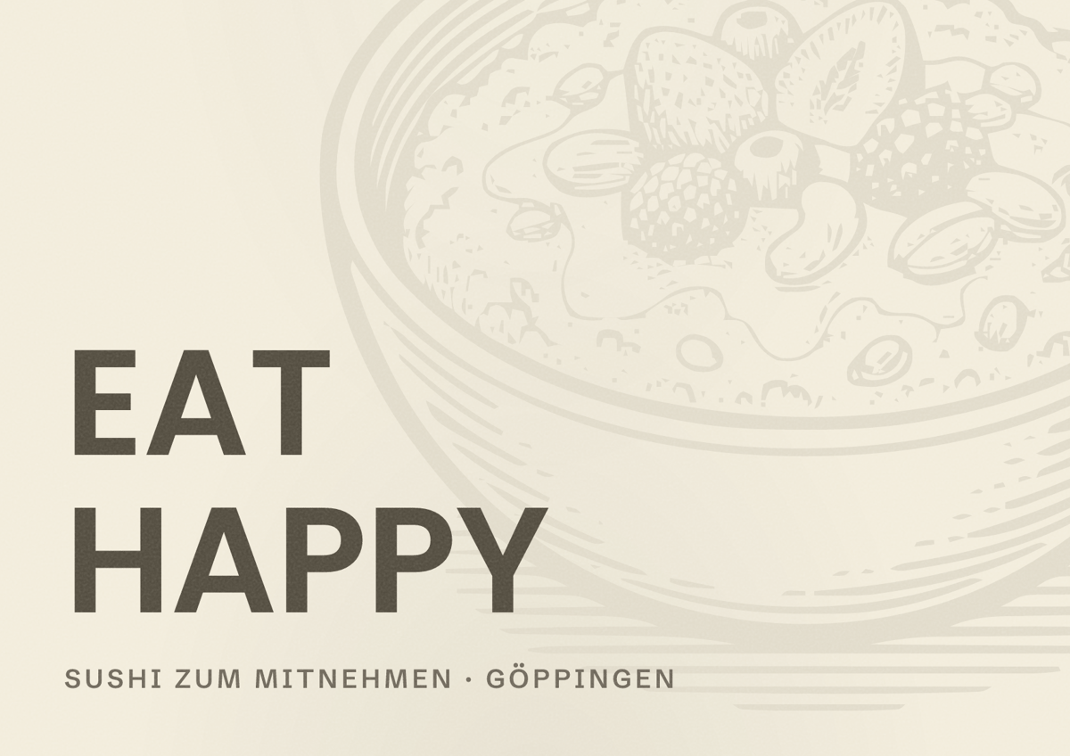 Illustriertes Poster von EAT HAPPY, Sushi zum Mitnehmen in Göppingen