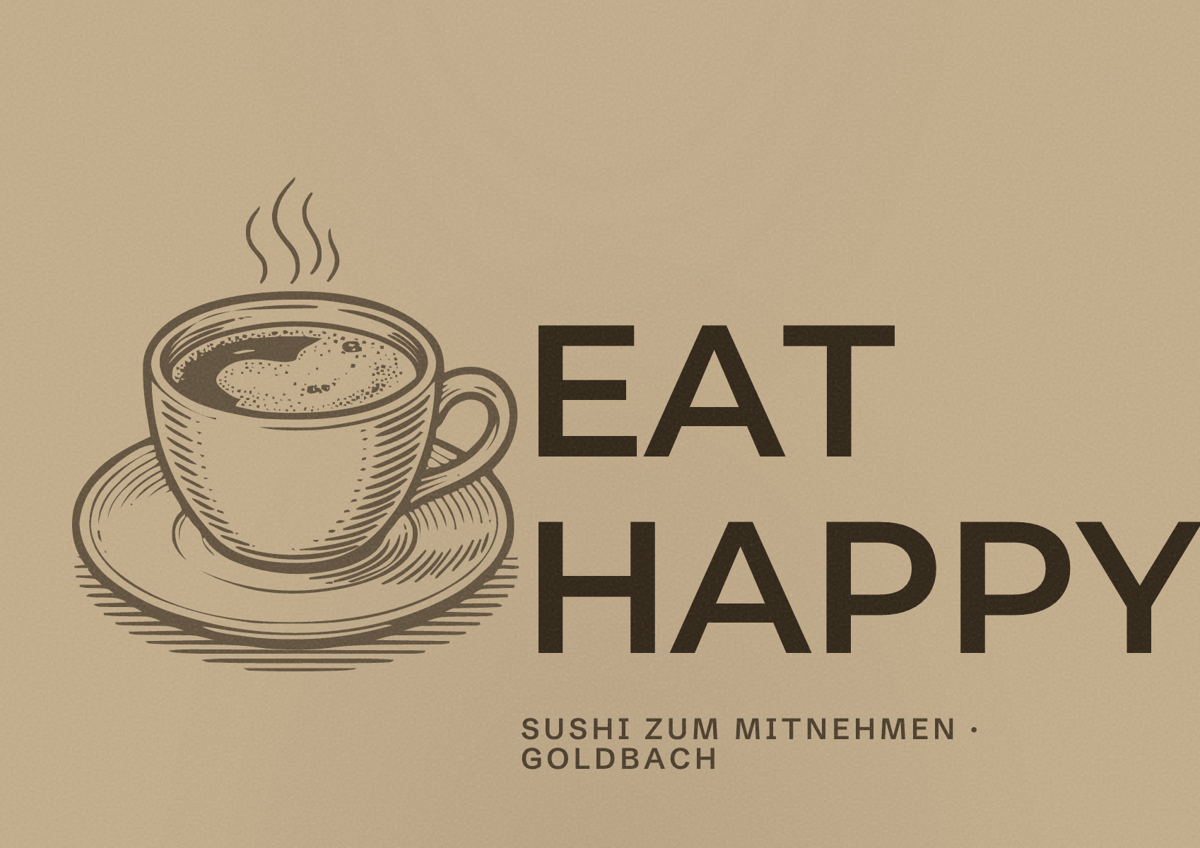 Illustriertes Poster von EAT HAPPY, Sushi zum Mitnehmen in Goldbach