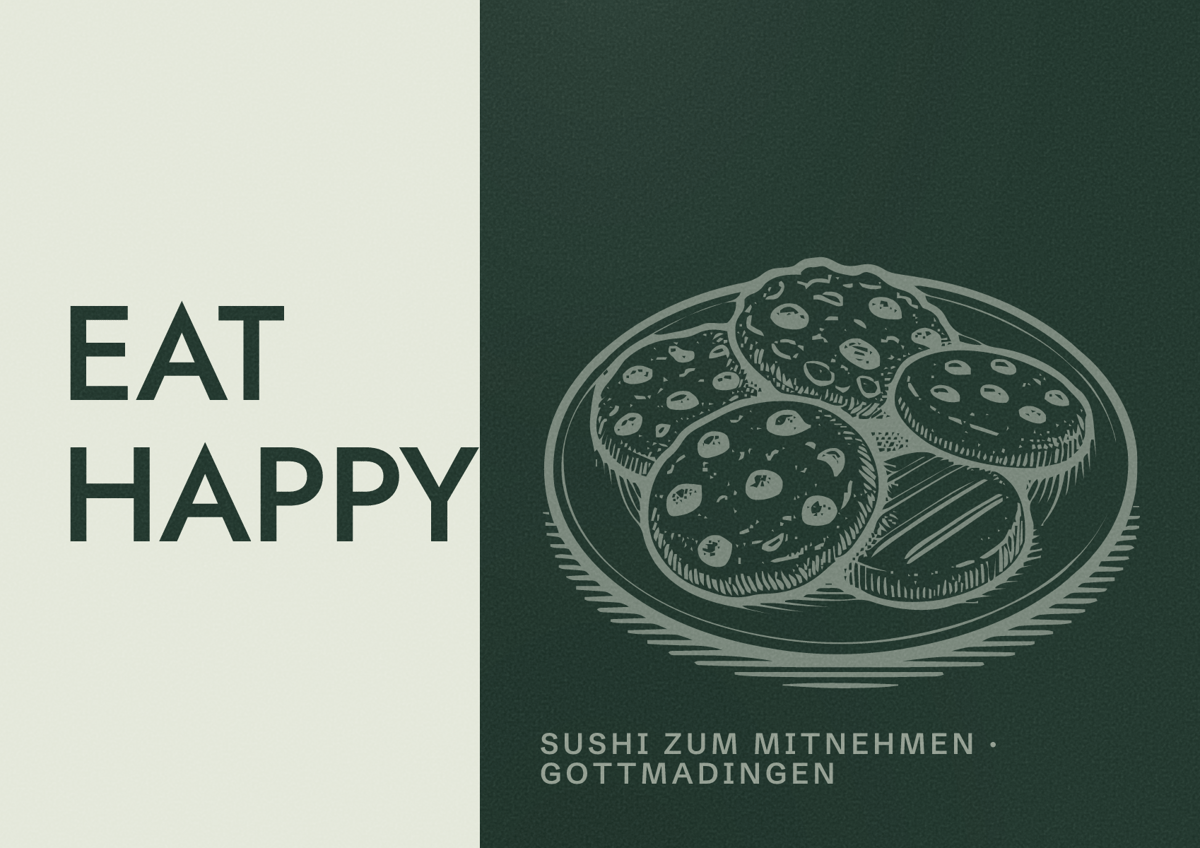 Illustriertes Poster von EAT HAPPY, Sushi zum Mitnehmen in Gottmadingen