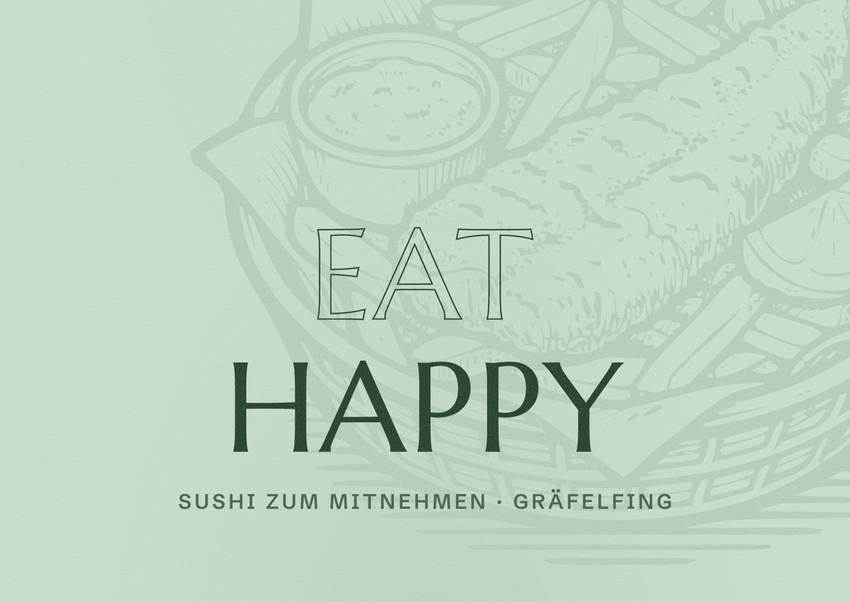 Illustriertes Poster von EAT HAPPY, Sushi zum Mitnehmen in Gräfelfing