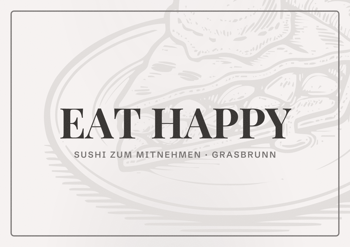 Illustriertes Poster von EAT HAPPY, Sushi zum Mitnehmen in Grasbrunn