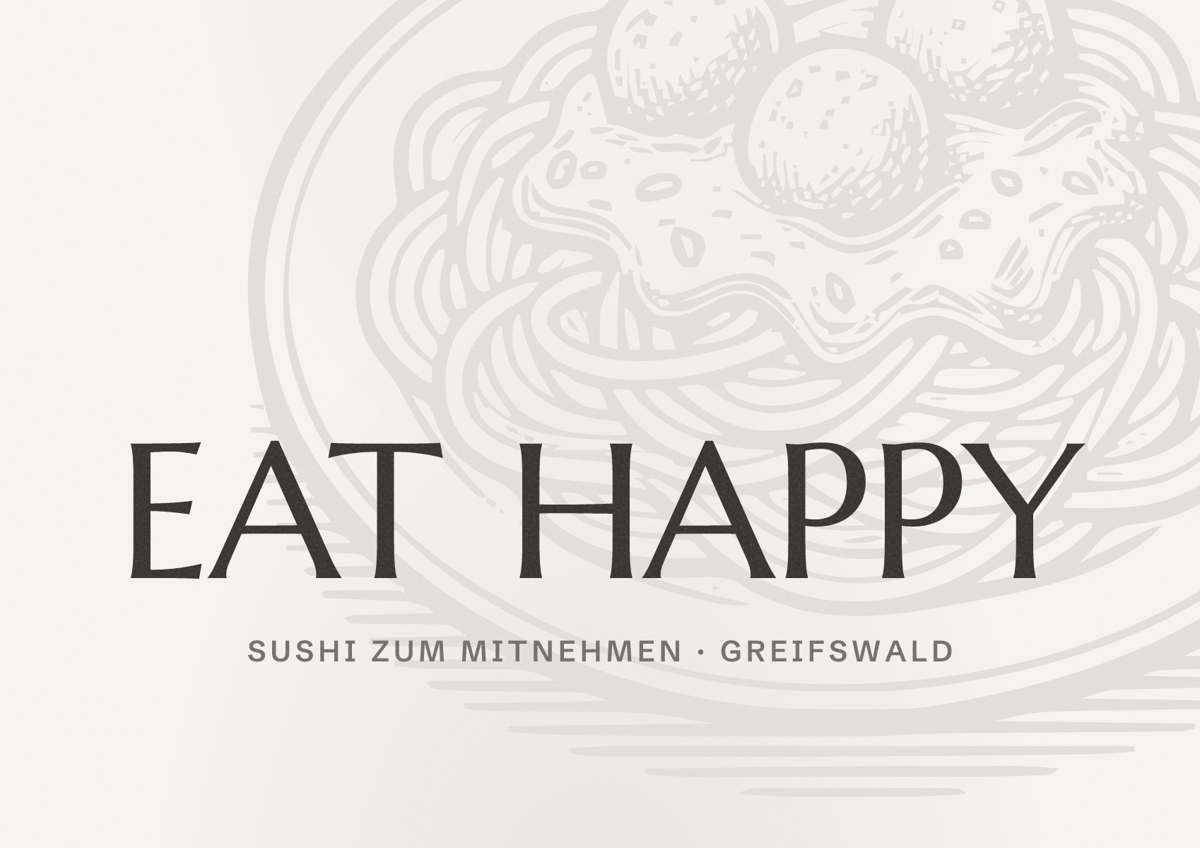 Illustriertes Poster von EAT HAPPY, Sushi zum Mitnehmen in Greifswald