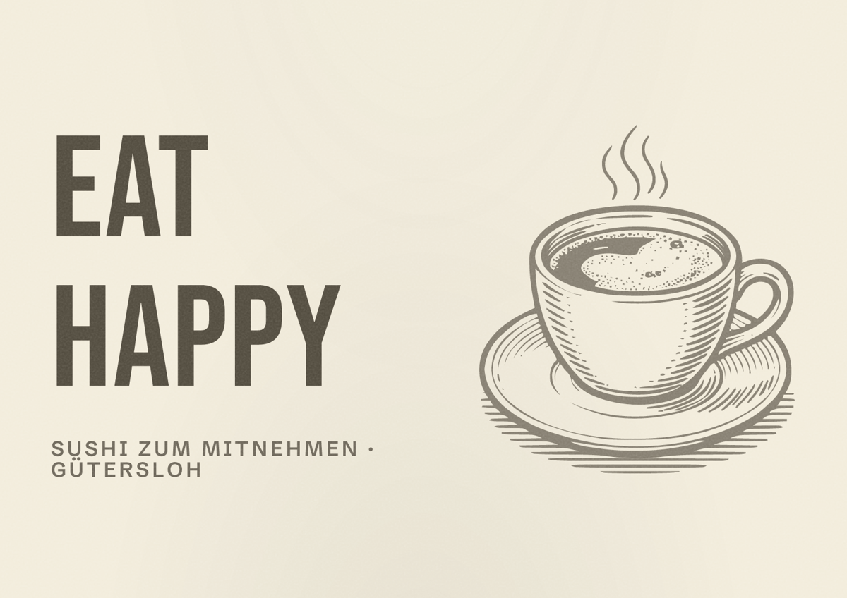 Illustriertes Poster von EAT HAPPY, Sushi zum Mitnehmen in Gütersloh