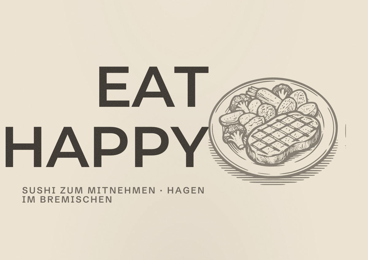 Illustriertes Poster von EAT HAPPY, Sushi zum Mitnehmen in Hagen im Bremischen